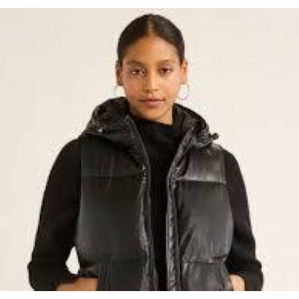 Scoop Women’s Vegan‎ Leather Black Puffer Vest Sz M Y2K Retro Hip Hop